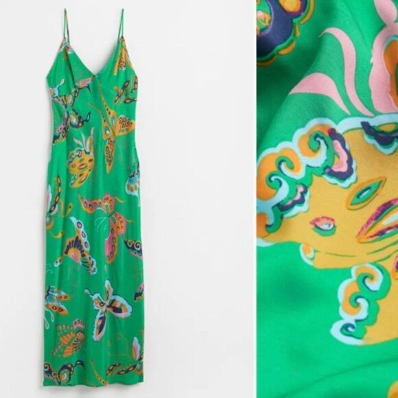 H&M Butterflies Print Dress Midi New - Picture 2 of 9